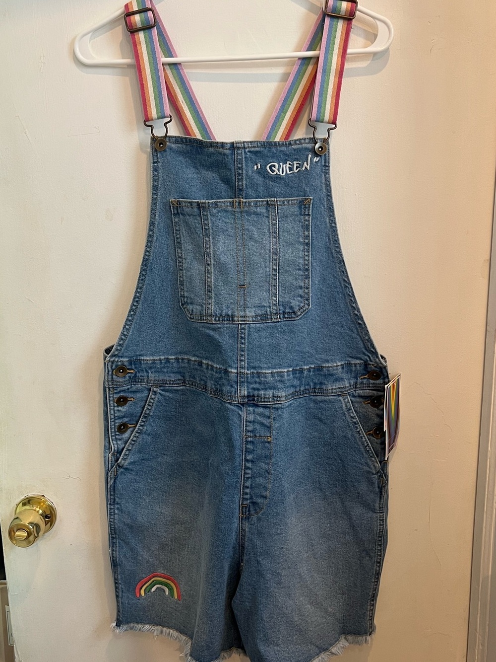 Take Pride Denim Rainbow-Strap Overalls Short denim jeans shortall NWT M